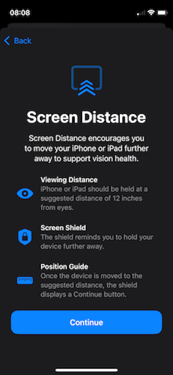 Screen Distance Warning