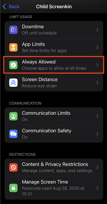 Always Allowed Apps List
